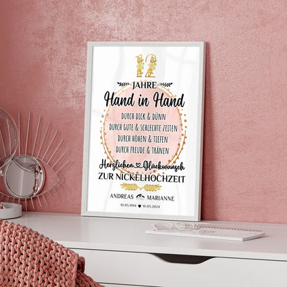 Personalisierte Poster Geschenk zur Nickelhochzeit 12 Hochzeitstag Hand in Hand