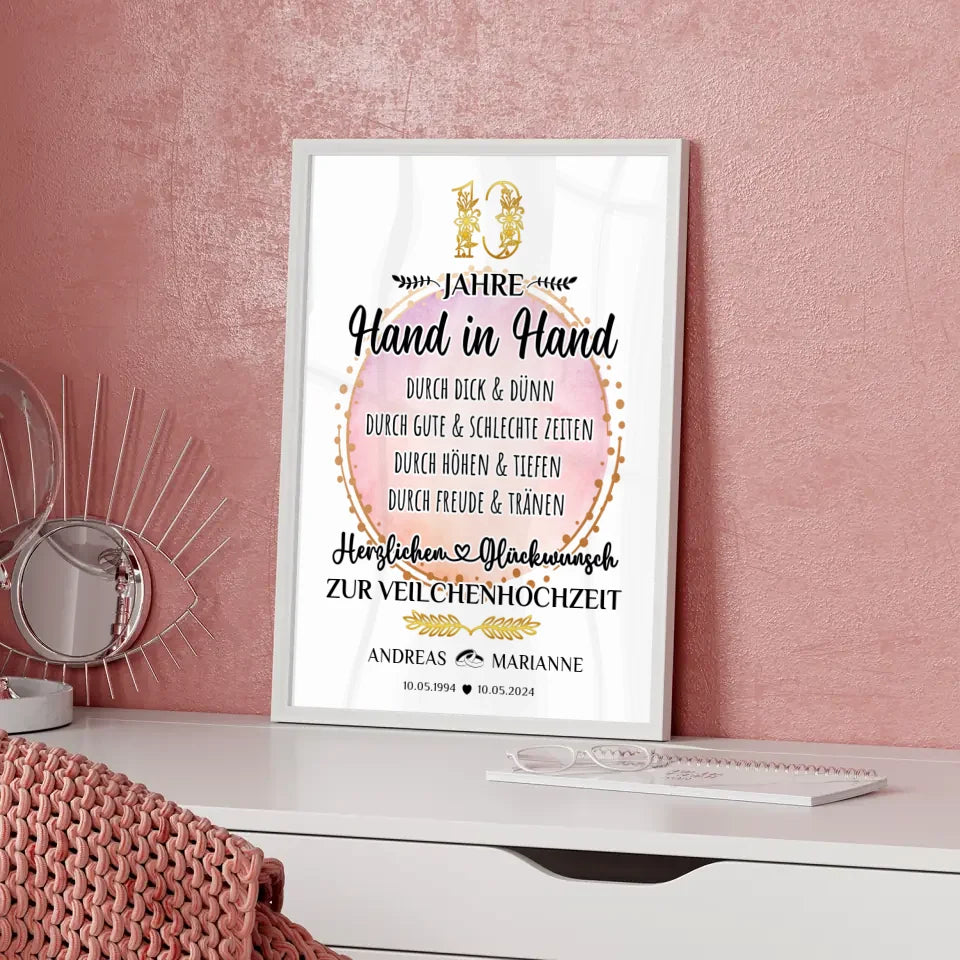 Personalisiertes Poster Geschenk 13 Hochzeitstag zur Veilchenhochzeit mit Namen