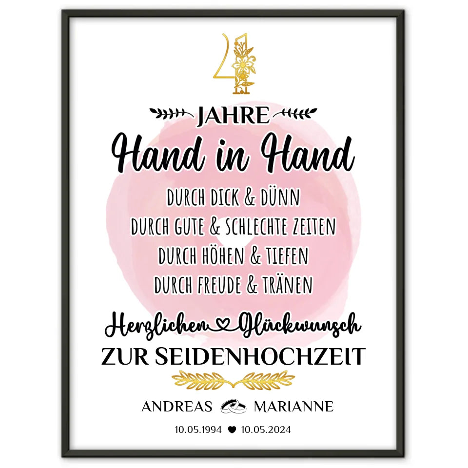 Personalisierte Poster Geschenk zum 4 Hochzeitstag zur Seidenhochzeit