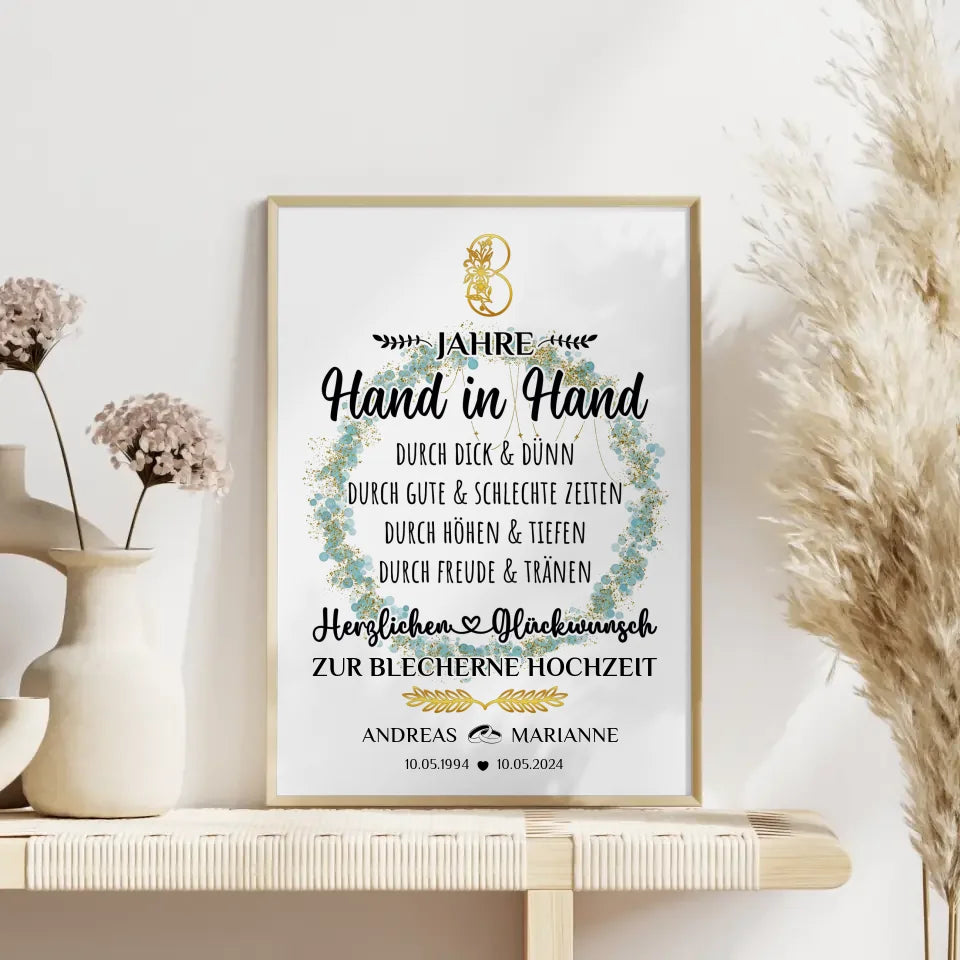 Personalisiertes Poster zur Blecherne Hochzeit für den 8 Hochzeitstag