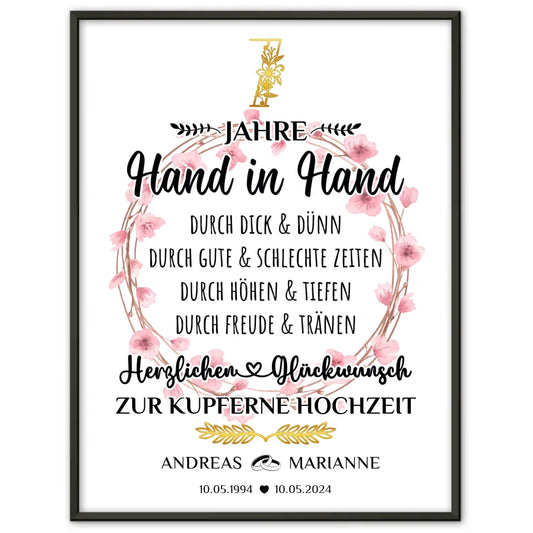 Personalisierte Poster Geschenk 7 Hochzeitstag zur Kupferne Hochzeit mit Namen 1
