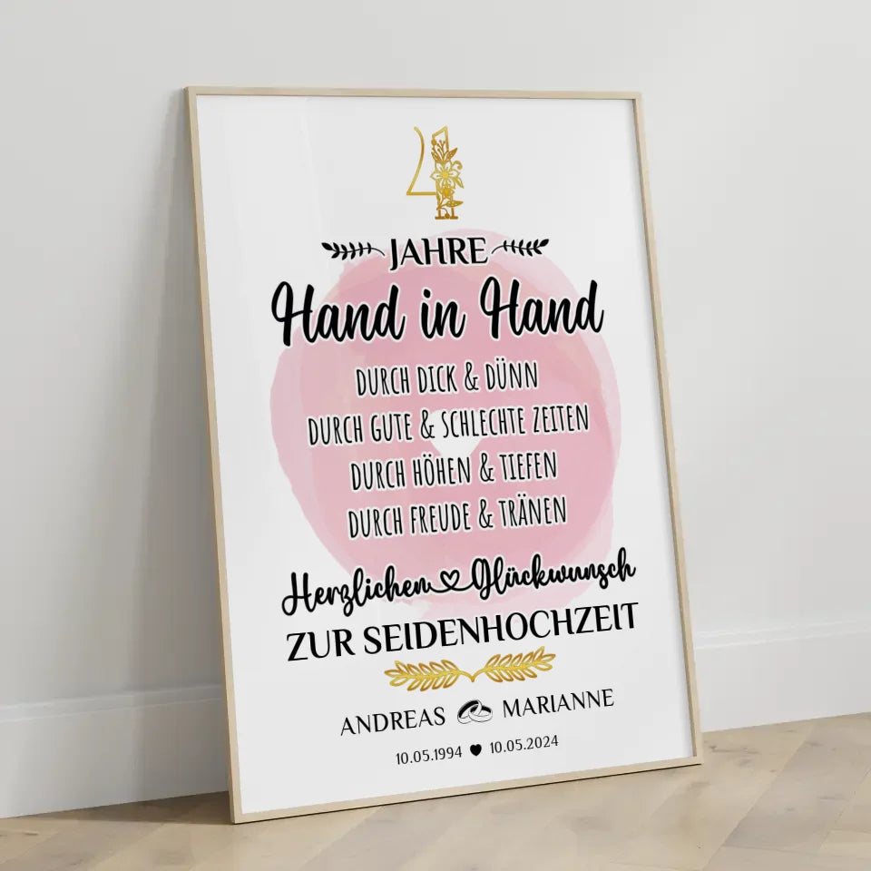 Personalisierte Poster Geschenk zum 4 Hochzeitstag zur Seidenhochzeit