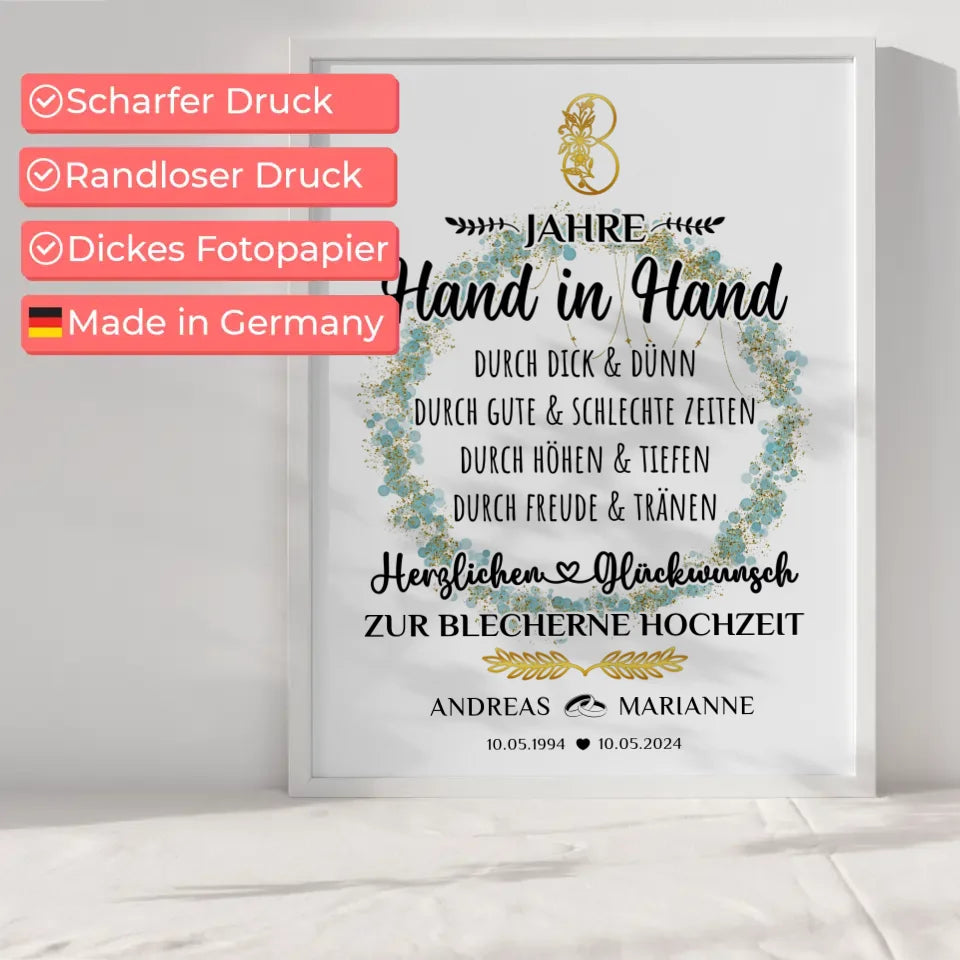 Personalisiertes Poster zur Blecherne Hochzeit für den 8 Hochzeitstag