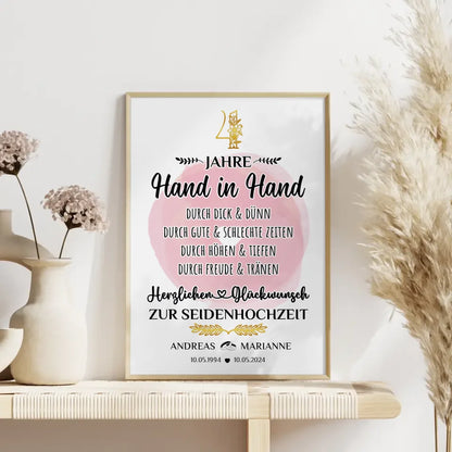 Personalisierte Poster Geschenk zum 4 Hochzeitstag zur Seidenhochzeit