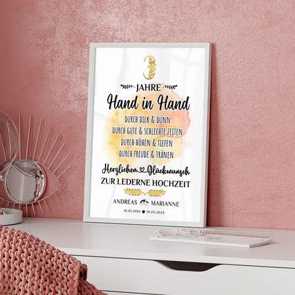 Personalisiertes Poster Geschenk 3 Hochzeitstag zur Lederne Hochzeit