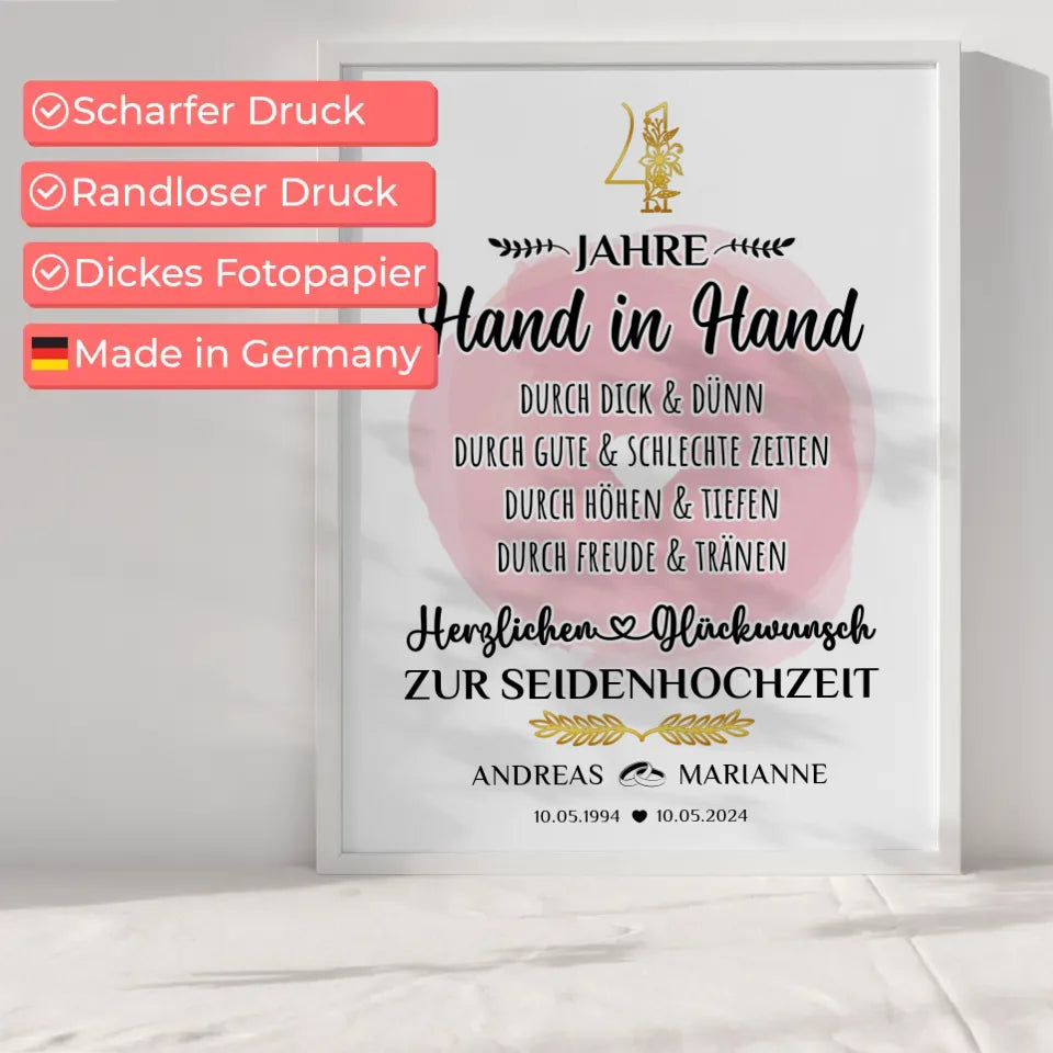 Personalisierte Poster Geschenk zum 4 Hochzeitstag zur Seidenhochzeit