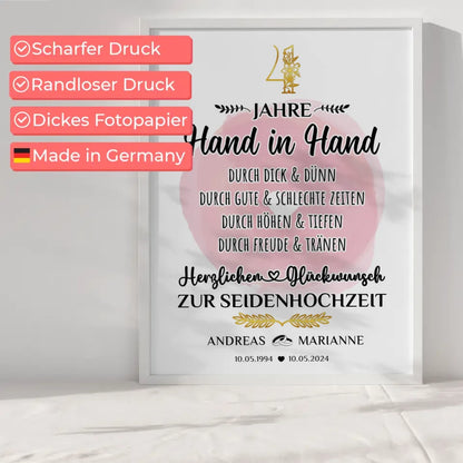 Personalisierte Poster Geschenk zum 4 Hochzeitstag zur Seidenhochzeit