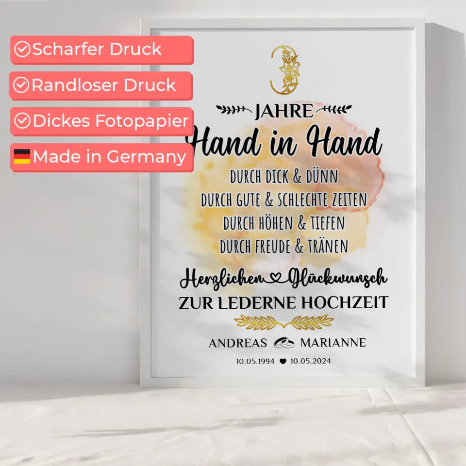 Personalisiertes Poster Geschenk 3 Hochzeitstag zur Lederne Hochzeit 6