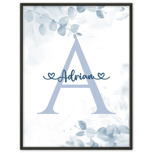 Personalisierbares Poster Buchstabe A Blau für Jungen mit Initialen 1