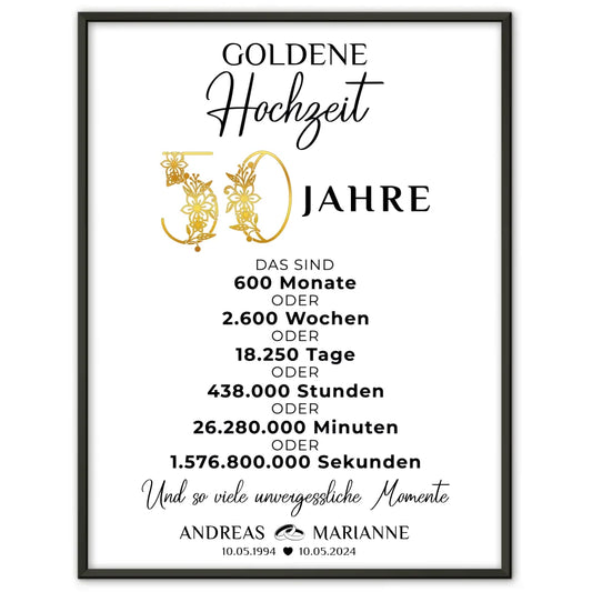 Personalisiertes Geschenk Poster 50 Hochzeitstag zur Goldenen Hochzeit Momente