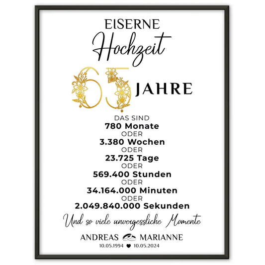 Personalisierte Geschenke Poster für 65 Hochzeitstag zur Eisernen Hochzeit Momente 1