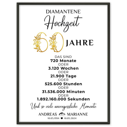 Personalisiertes Geschenk Poster für den 60 Hochzeitstag zur Diamantenen Hochzeit