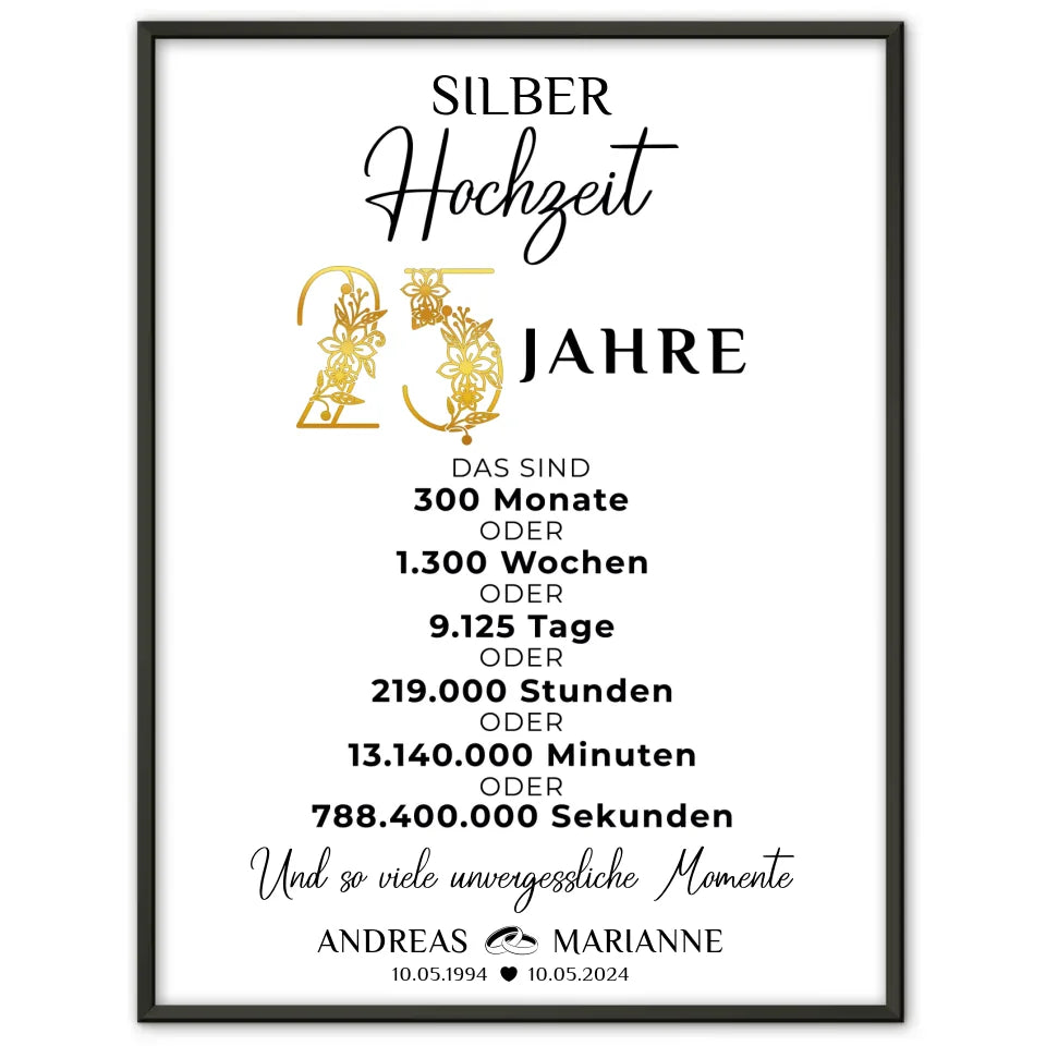 Personalisierte Geschenke Poster zur Silberhochzeit 25 Hochzeitstag Momente