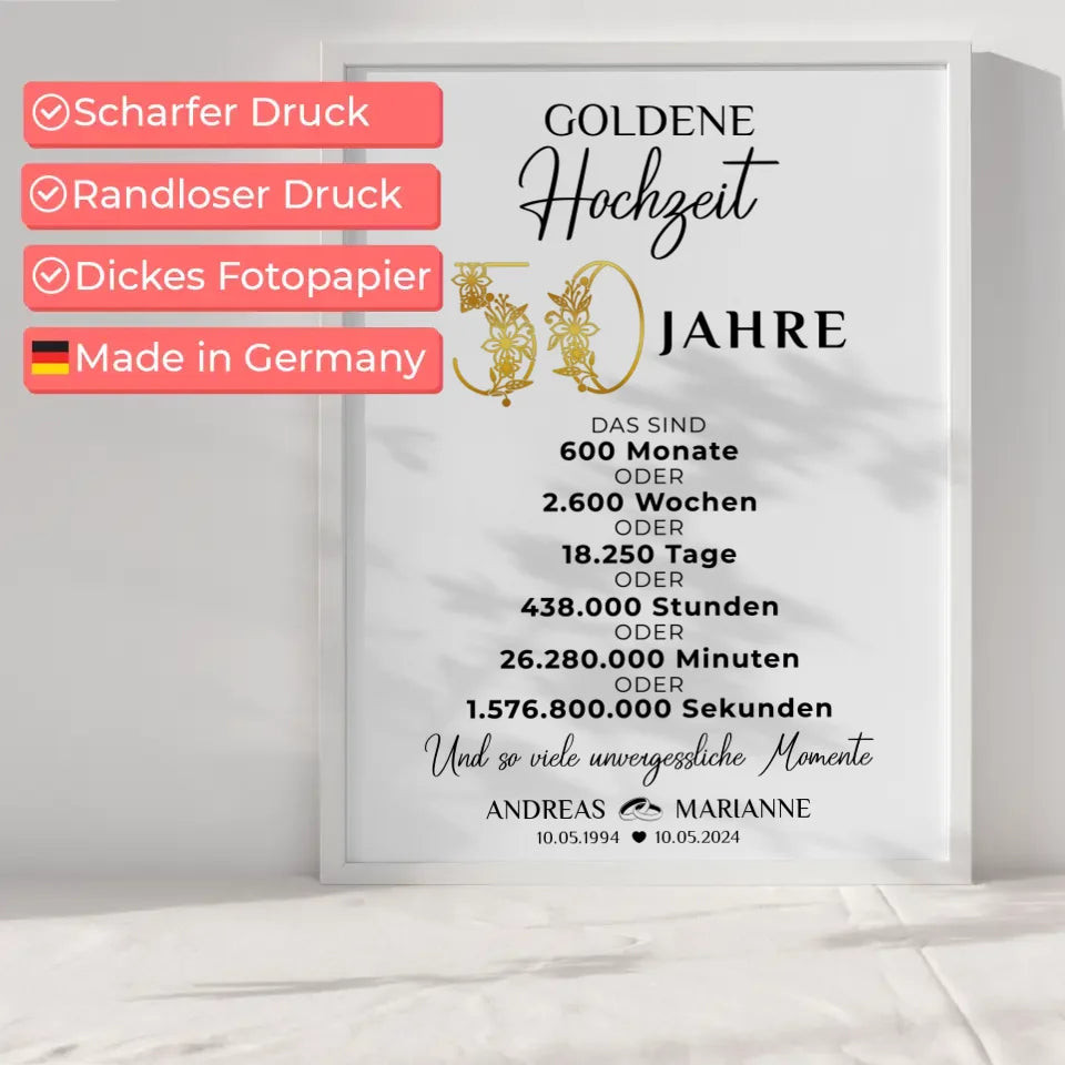 Personalisiertes Geschenk Poster 50 Hochzeitstag zur Goldenen Hochzeit Momente