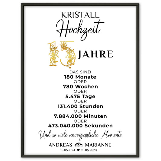 Personalisierte Geschenke Poster für den 15 Hochzeitstag zur Kristallhochzeit 1