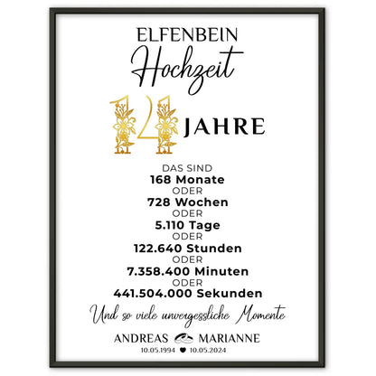 Personalisierte Geschenke Poster Momente 14 Hochzeitstag zur Elfenbeinhochzeit