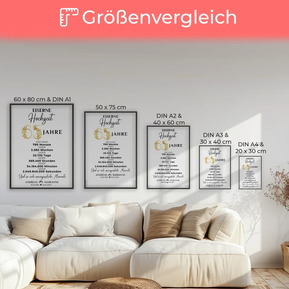 Personalisierte Geschenke Poster für 65 Hochzeitstag zur Eisernen Hochzeit Momente