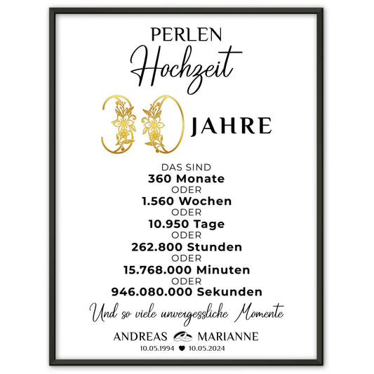 Personalisiertes Geschenk Poster für 30 Hochzeitstag zur Perlenhochzeit 1