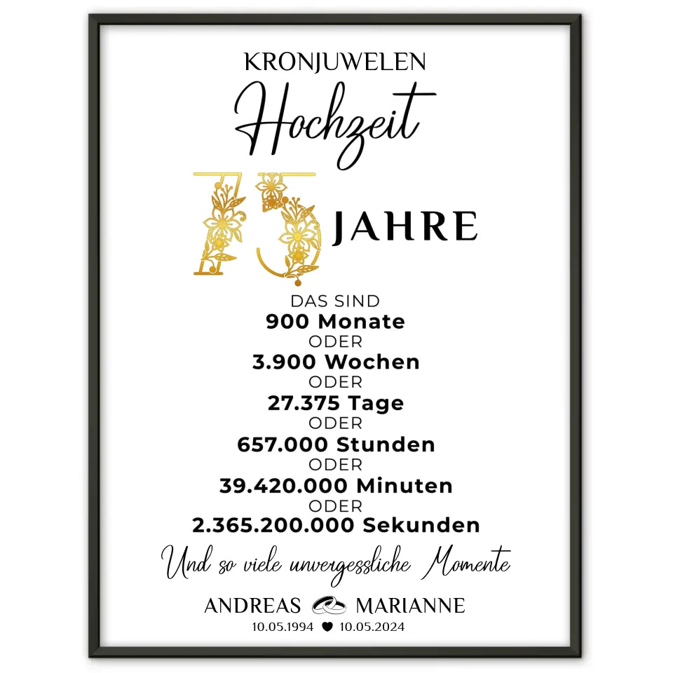 Personalisierte Geschenke Poster für 75 Hochzeitstag zur Kronjuwelenhochzeit