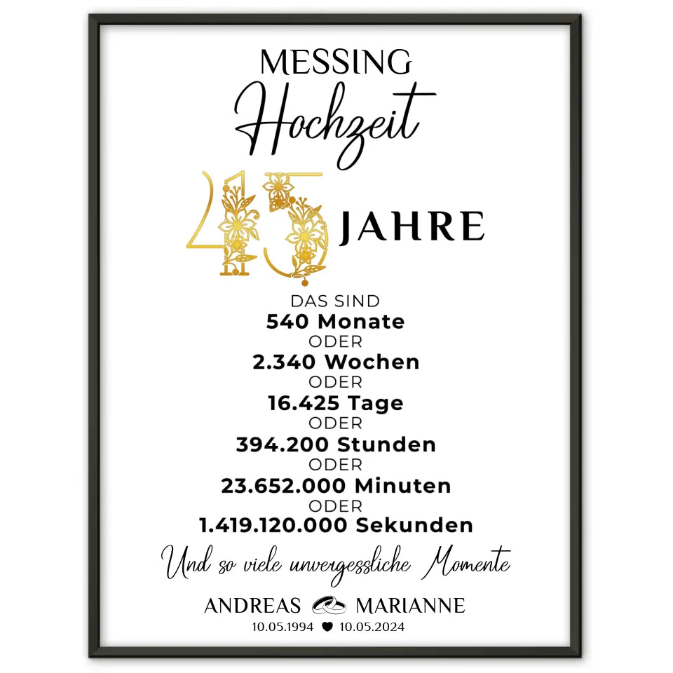 Geschenk Poster Momente 45 Hochzeitstag zur Messinghochzeit mit Namen