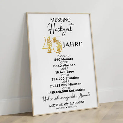 Geschenk Poster Momente 45 Hochzeitstag zur Messinghochzeit mit Namen