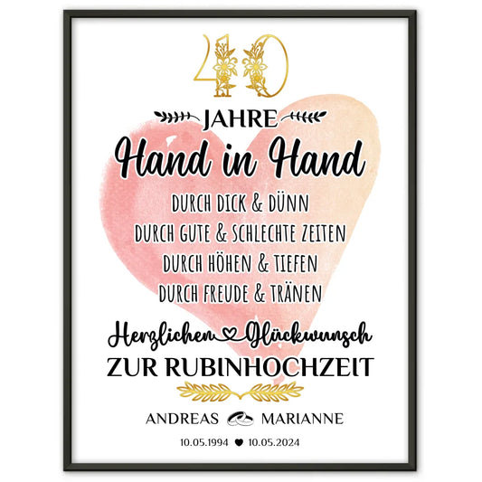 Personalisierte Poster Geschenk zum 40 Hochzeitstag zur Rubinhochzeit Mit Namen 1