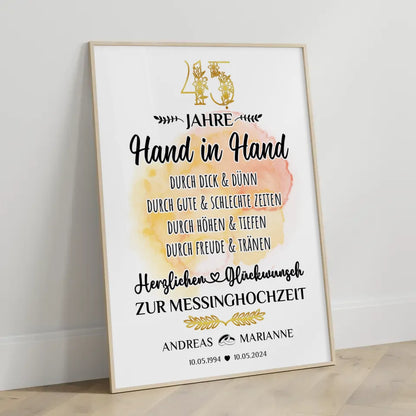 Poster Geschenk 45 Hochzeitstag zur Messinghochzeit mit Namen Hand in Hand 3