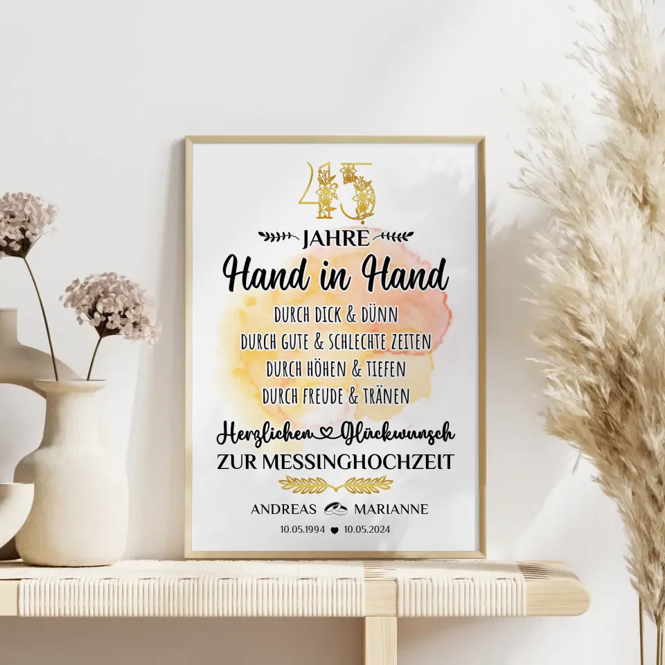 Poster Geschenk 45 Hochzeitstag zur Messinghochzeit mit Namen Hand in Hand 4