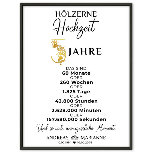 Personalisiertes Geschenk Poster für den 5 Hochzeitstag zur Hölzernen Hochzeit 1