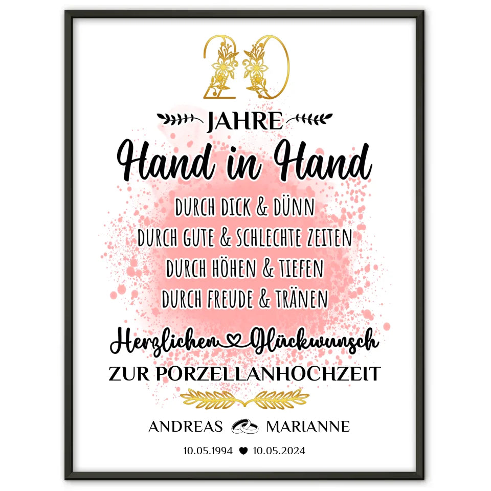 Personalisiertes Poster Geschenk 20 Hochzeitstag zur Porzellanhochzeit mit Namen 1