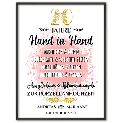 Personalisiertes Poster Geschenk 20 Hochzeitstag zur Porzellanhochzeit mit Namen 1