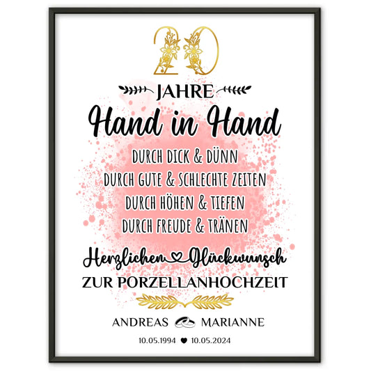 Personalisiertes Poster Geschenk 20 Hochzeitstag zur Porzellanhochzeit mit Namen 1
