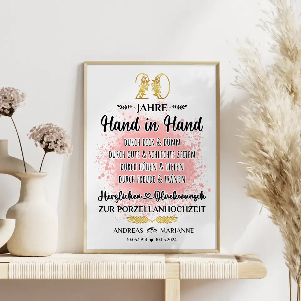 Personalisiertes Poster Geschenk 20 Hochzeitstag zur Porzellanhochzeit mit Namen 4