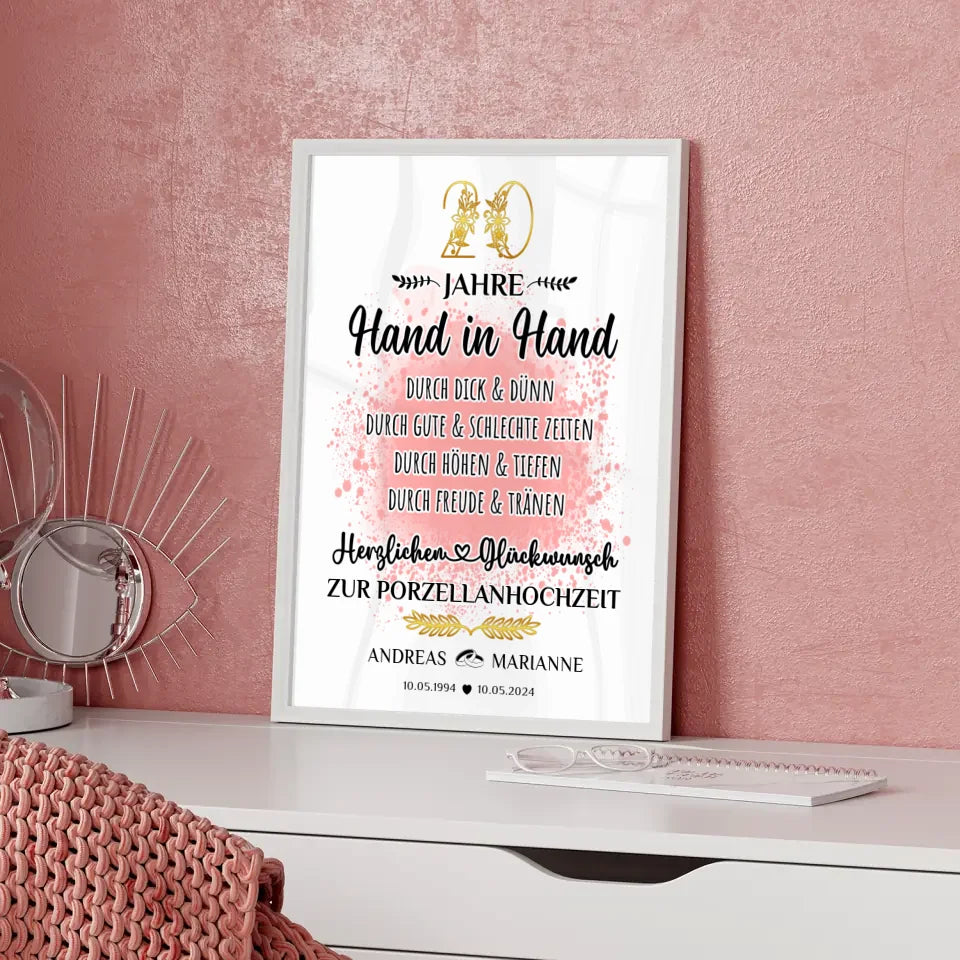 Personalisiertes Poster Geschenk 20 Hochzeitstag zur Porzellanhochzeit mit Namen 5