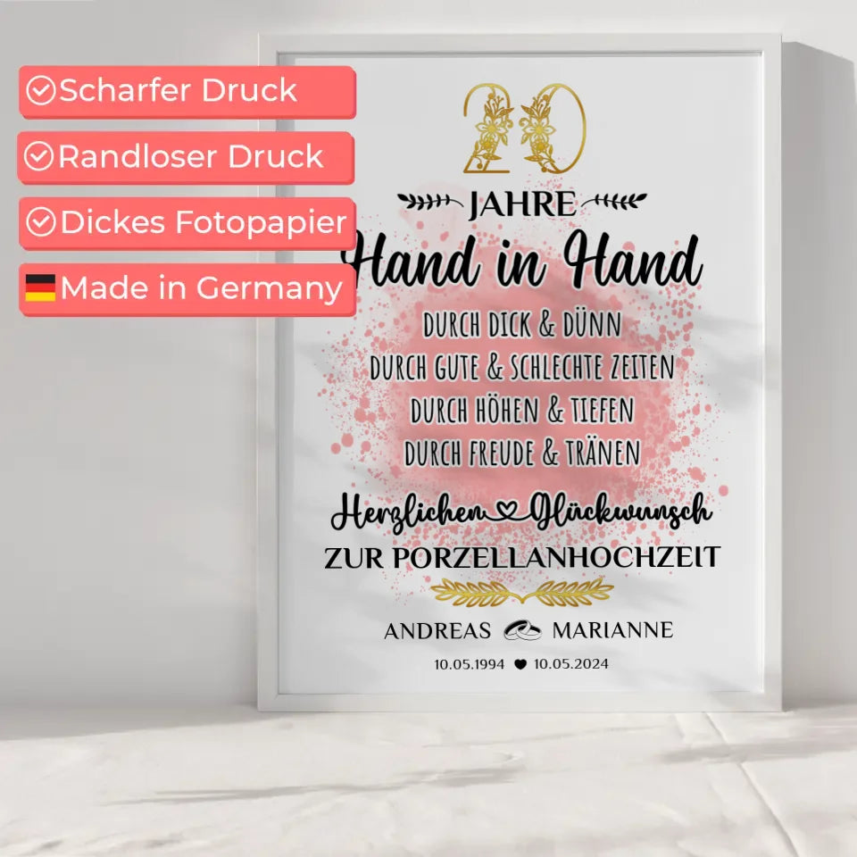 Personalisiertes Poster Geschenk 20 Hochzeitstag zur Porzellanhochzeit mit Namen 6