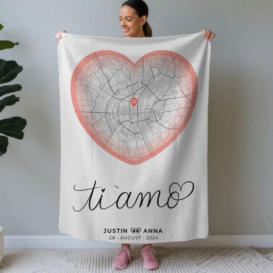 Personalisiert Paare Decke Stadtkarten Herz Ti Amo Roserot Wo Alles Begann 1