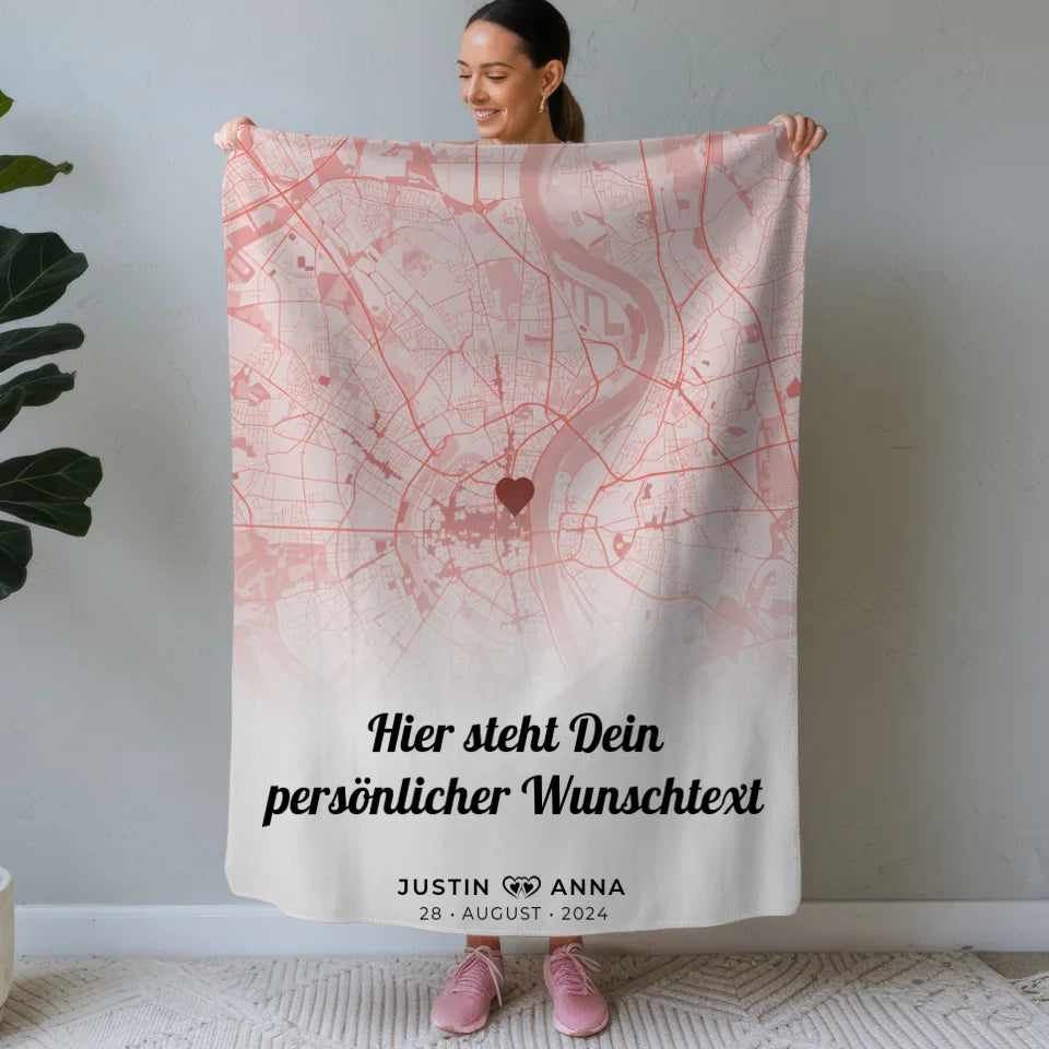 personalisiert decke stadtkarten decke paare herz altrosa home is wherever i am with you Stadtkarte für Paare 1