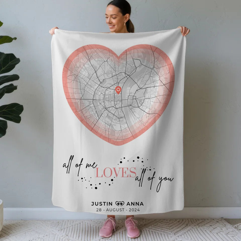 personalisiert stadtkarten decke paare herz all of me loves you Stadtkarte für Paare 1