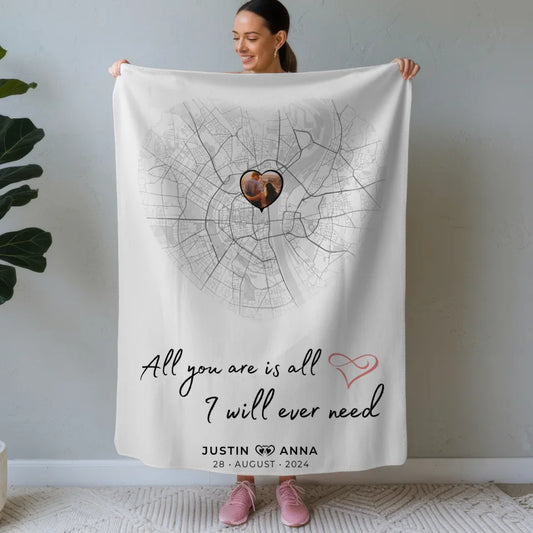 personalisierte stadtkarten decke fur paare herz all you are is all i will ever need Stadtkarte für Paare 1