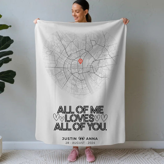 personalisierte stadtkarten decke paare herz all of me loves you Stadtkarte für Paare 1