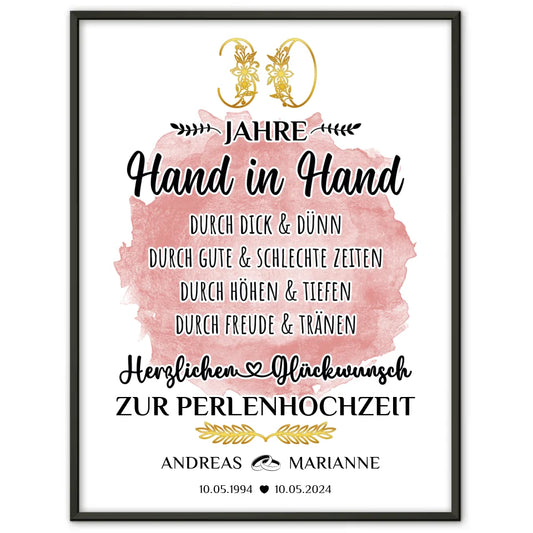 Personalisierte Poster Geschenk zum 30 Hochzeitstag zur Perlenhochzeit mit Namen 1