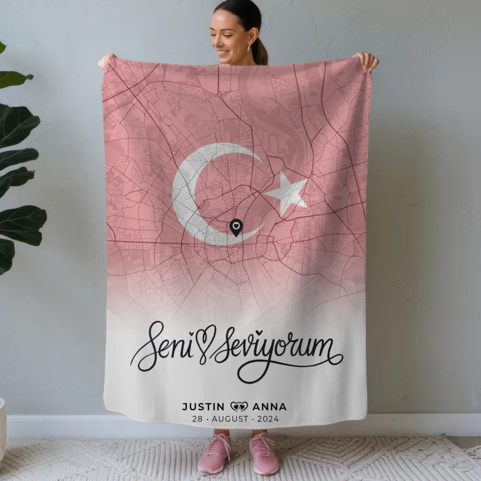 personalisiert decke stadtkartendecke paare turkei seni seviyorum Stadtkarte für Paare Urlaub 1