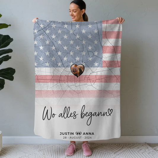 personalisierte decke foto stadtkarte paare usa wo alles begann Stadtkarte für Paare Urlaub 1