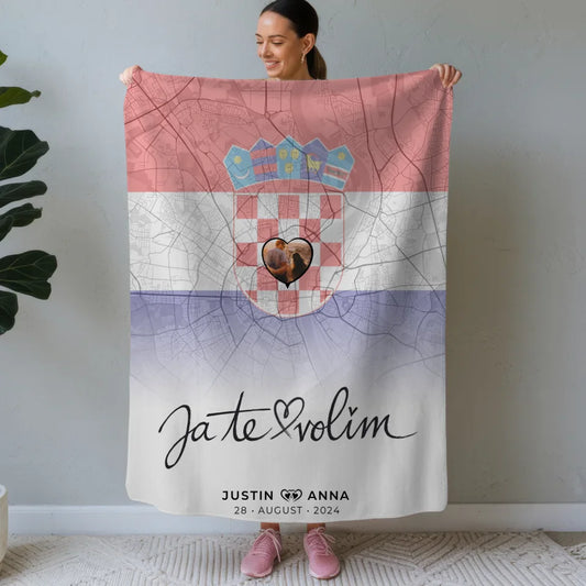 Personalisiert Foto Decke Paare Stadtkarte Kroatien Ja Te Volim 1