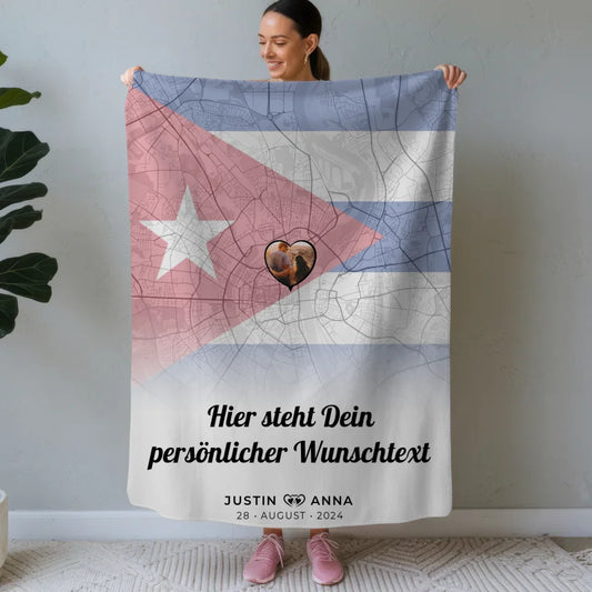 personalisierte decke paare stadtkarte foto kuba eigener wunschtext Stadtkarte für Paare mit Wunschtext 1