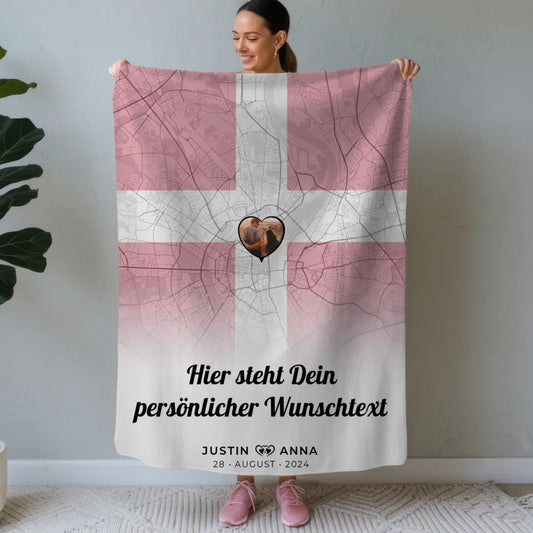 personalisiertes paar decke stadtkarte foto danemark eigener wunschtext Stadtkarte für Paare mit Wunschtext 1