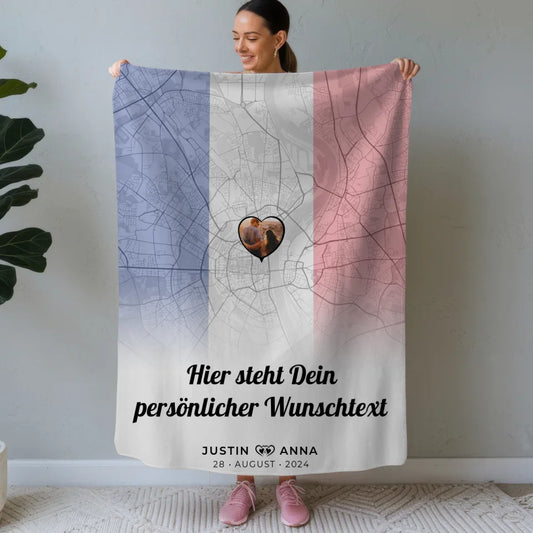 personalisierte decke paare stadtkarte foto frankreich eigener wunschtext Stadtkarte für Paare mit Wunschtext 1