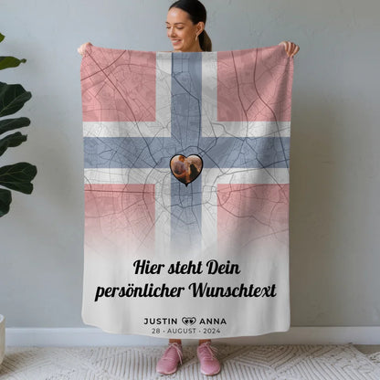 personalisierte decke paare stadtkarte foto norwegen eigener wunschtext Stadtkarte für Paare mit Wunschtext 1