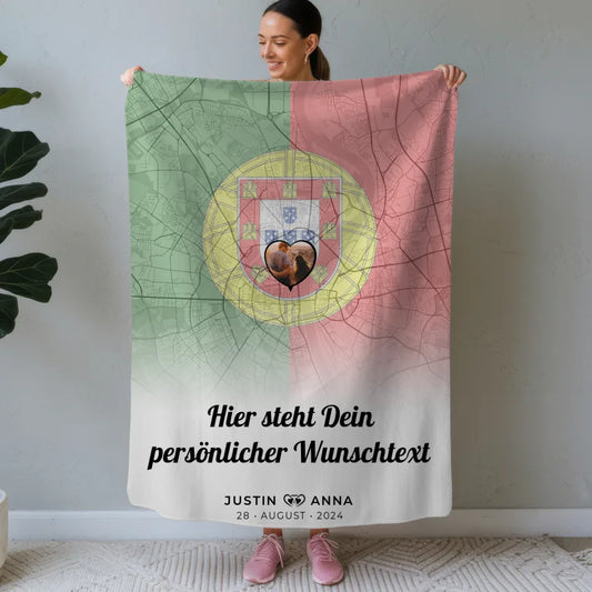 personalisierte decke fur paare stadtkarte foto portugal wunschtext Stadtkarte für Paare mit Wunschtext 1