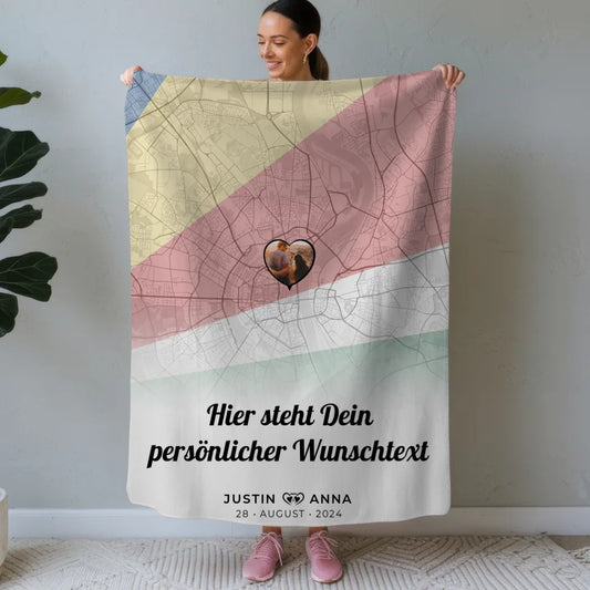 personalisierte decke fur paare mit stadtkarte seychellen und foto Stadtkarte für Paare mit Wunschtext 1